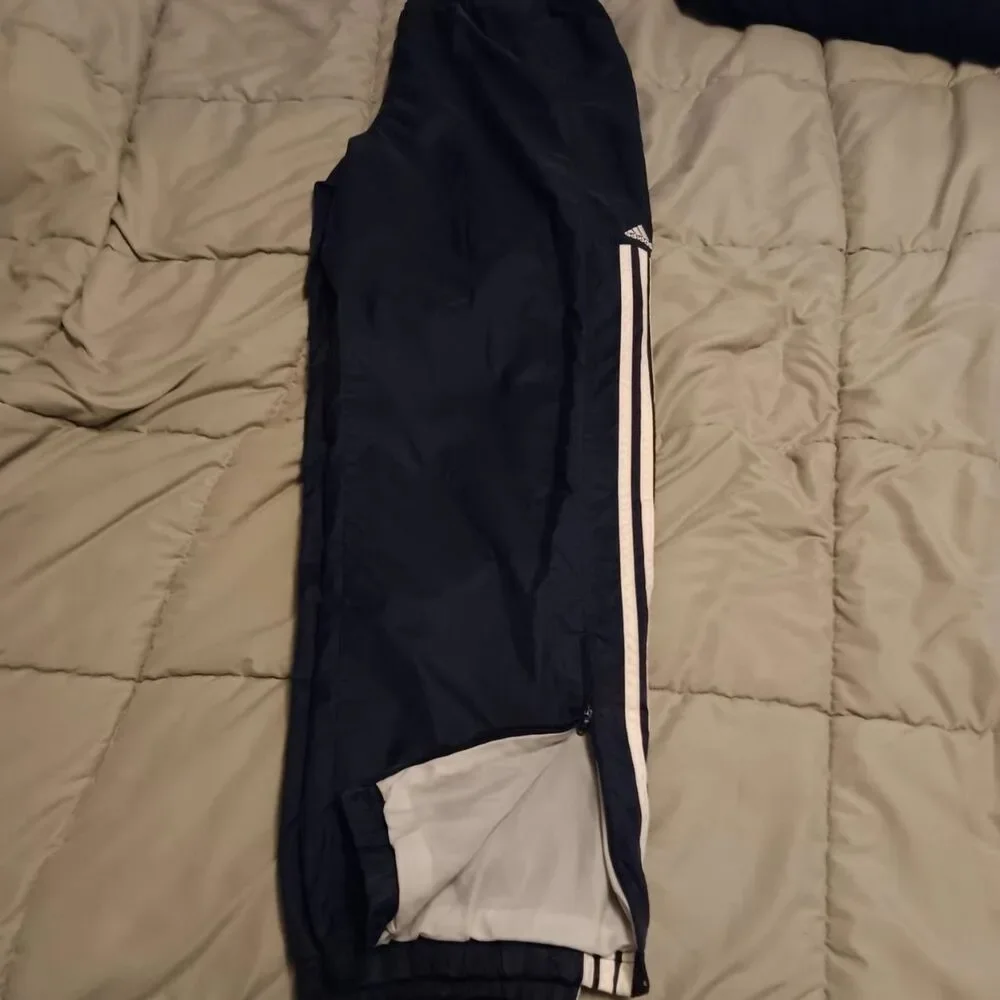Adidas Mens Large Vintage Blue Windbreaker Track Pants 2004 Zipper Legs 3 stripe